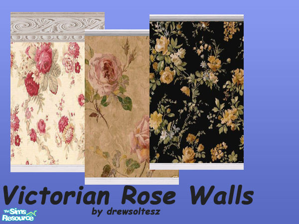 Sims 2 — Victorian Rose Walls by drewsoltesz — 3 Large print Victorian wallpapers in different rose patterns, ideal for