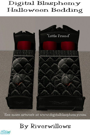 Sims 2 — Digital Blasphemy Halloween Bedding - \"Little Friend\" by Riverwillows — Fun and spooky bedding,