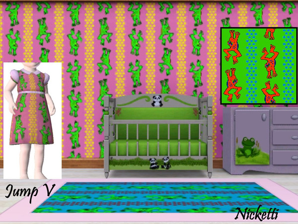 Sims 3 — Jump V by nicketti — Frog pattern vertical stripe to use with Animals Abound toddler set, inspired by fabric