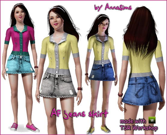 Sims 3 — AnnaSims_outfit_005 by annasims2 — Go for an edgy urban look with this denim mini skirt featuring a medium wash,