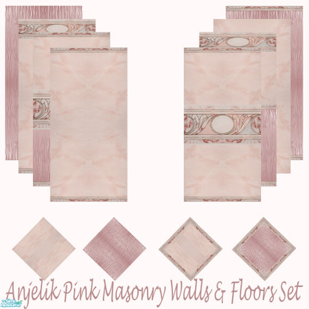 Sims 2 — Anjelik Pink Masonry Walls & Floors Set by Sheera — This set includes 12 items : 8 walls and their 4