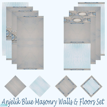 Sims 2 — Anjelik Blue Masonry Walls & Floors Set by Sheera — This set includes 12 items : 8 walls and their 4