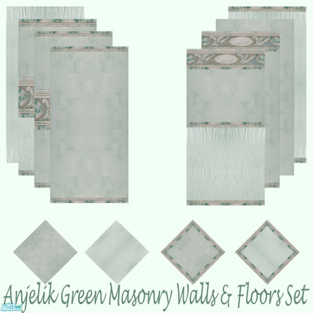 Sims 2 — Anjelik Green Masonry Walls & Floors Set by Sheera — This set includes 12 items : 8 walls and their 4