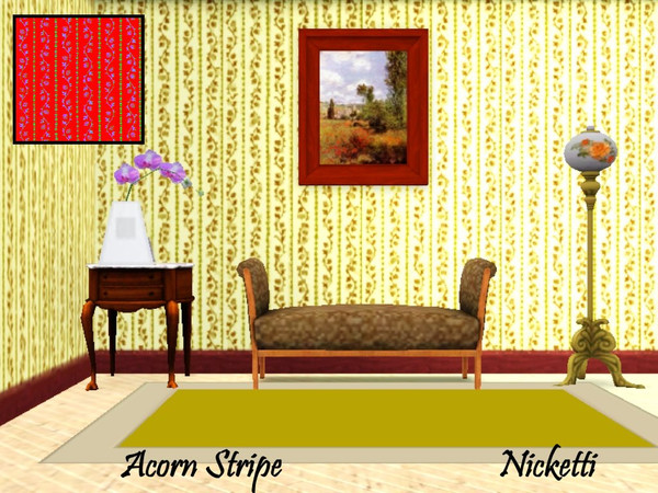 Sims 3 — Acorn Stripe by nicketti — Fabric and wallpaper pattern from 1800's historic house, fabric, 3 colors, TSRAA