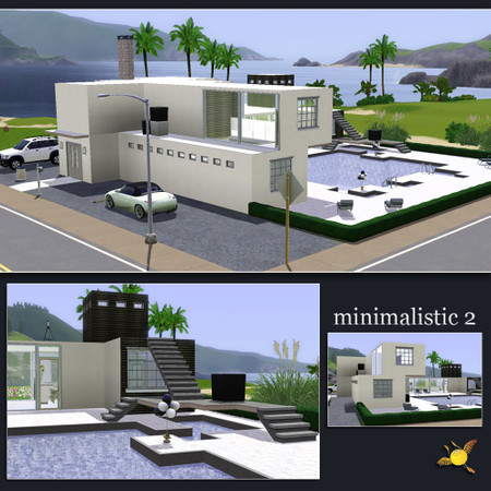 Sims 3 — evi minimalistic2 by evi — Modern house with three bedrooms on the second floor and a big swimming pool.