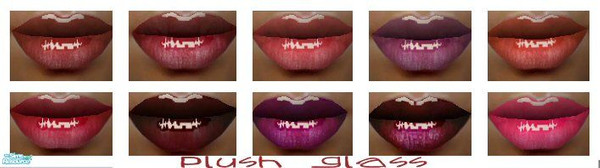 Sims 2 — Plush Glass Collection by fortunecookie1 — Lip colour with a pearlized high-shine gloss finish. These colors