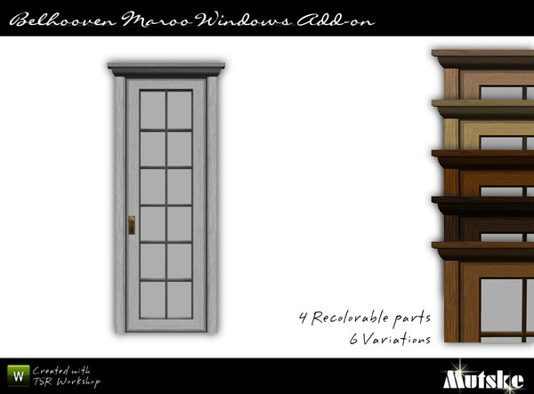 Sims 3 — Belhooven Maroo Single Door by Mutske — Matches the Belhooven Maroo Window. 4 Recolorable part. 6 Variations.