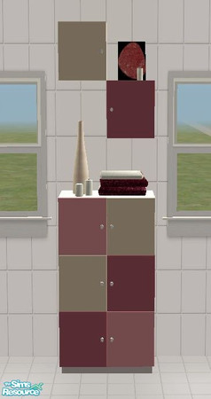 Sims 2 — Jewel-Tones Bath - \"Ruby\" Cupboard 1 by Riverwillows — Beautiful bathroom set in ruby jewel-tones.