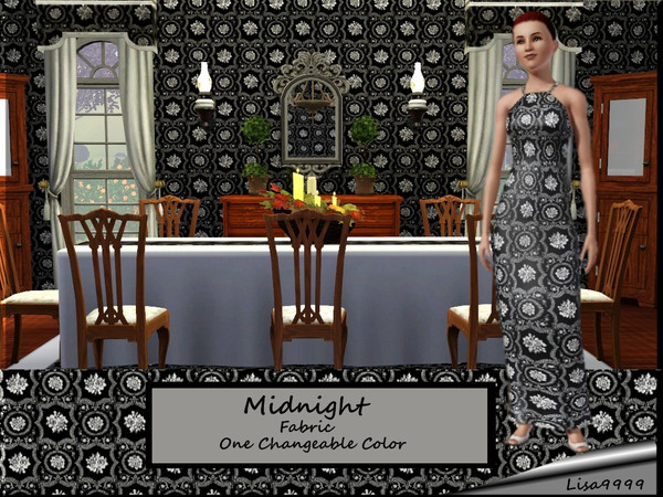 Sims 3 — Midnight by lisa9999 — A black and white floral. One changeable color. Lisa9999
