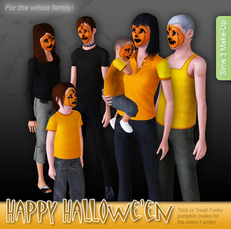 Sims 3 — Happy Hallowe'en - Pumpkin Masks for the Family by AppleFall — I made the masks for children only previously,