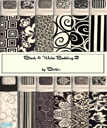 Sims 2 — Black & White Bedding 2 by Birbir — Second set with black and white bedding. DO NOT use on single beds, the