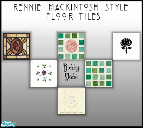 Sims 2 — Rennie Mackintosh style floor tiles by BunnyTSR — A set of six elegant ceramic floor tiles inspired by the