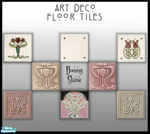 Sims 2 — Art Deco Floor Tiles by BunnyTSR — A set of eight elegant ceramic art deco floor tiles in shades of pink and