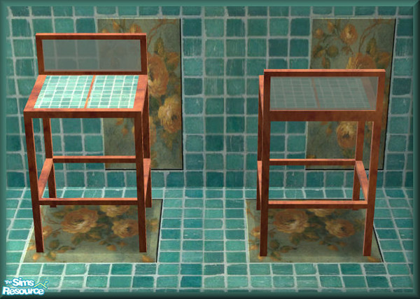 Sims 2 — NK TC49 PMS Kitchen  - Bar Stool by MoMama — A bar stool in wenge wood with aqua glass back and aqua tile seat.