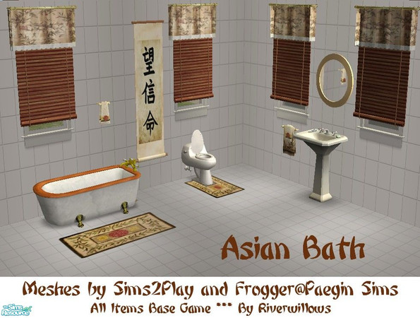 Sims 2 — Asian Bath by Riverwillows — Nice bathroom with soothing Asian influences. Meshes by Frogger@Paegin Sims and