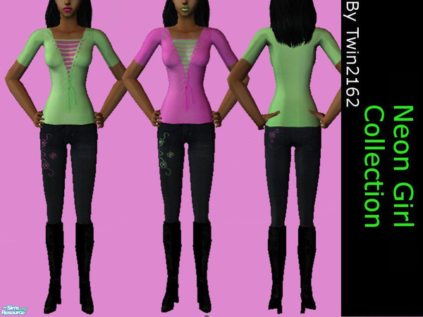 Sims 2 — Neon Girl Collection by twin2162 — This set includes two outfits for your female sims, in a bright green and