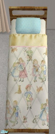 Sims 2 — Child\'s Play Bedroom - Bedding by Riverwillows — Cute bedroom featuring nostalgic scenes of kids at play.