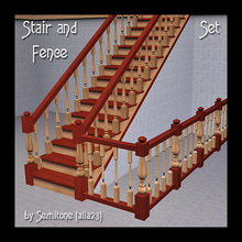Sims 3 — Wooden Stair and Fence - Red by Semitone — -
