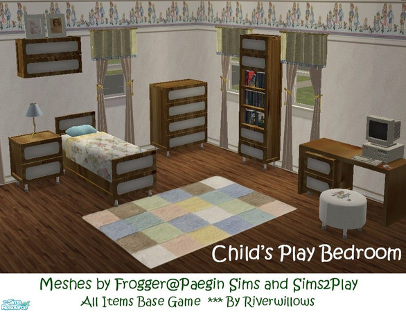Sims 2 — Child\'s Play Bedroom by Riverwillows — Cute bedroom featuring nostalgic scenes of kids at play. Meshes by