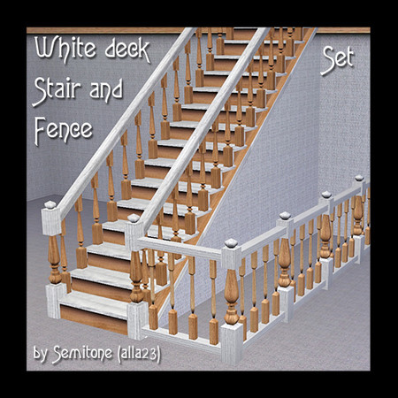 Sims 3 — White Deck Stair and Fence by Semitone — Set