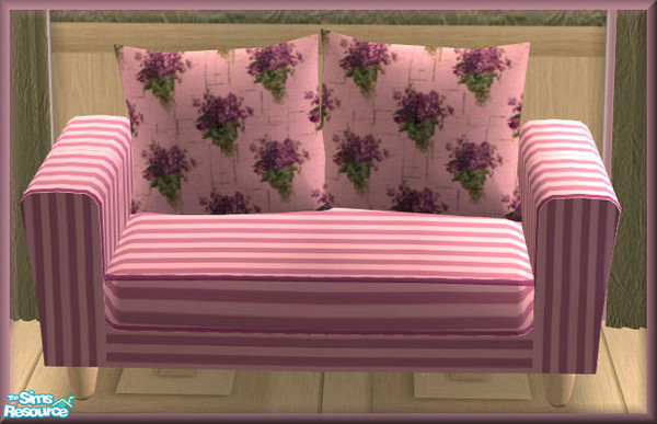Sims 2 — NK TC50 Arizona LR - Loveseat by MoMama — A pink striped loveseat with pink flowered pillows.