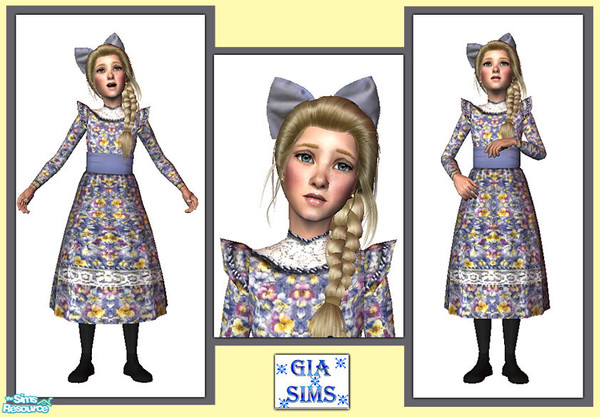 Sims 2 — Historical dress and bow by giasims — Spring pattern victorian dress and matching bow
