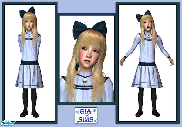 Sims 2 — Blue silk dress and bow by giasims — Blue silk dress and matching navy bow