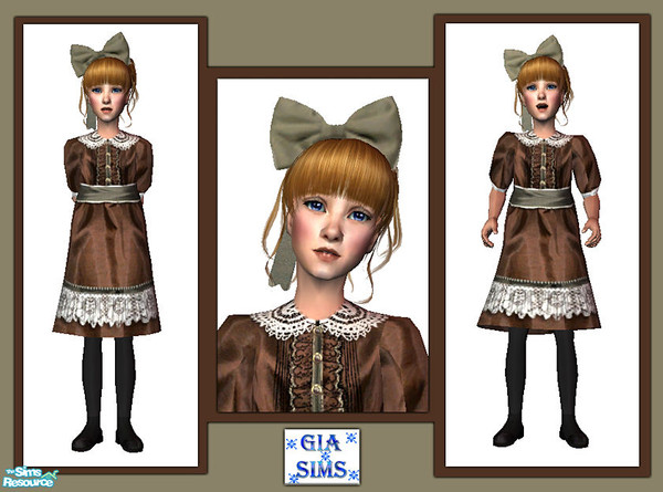 Sims 2 — Brown satin dress and matching Bow by giasims — Brown satin dress and matching Bow