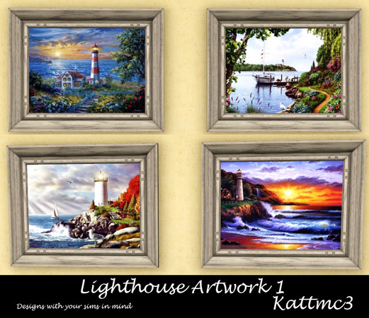 Sims 3 —  Lighthouse Artwork Set 1 by kattmc3 — This is a set of 4 large lighthouse pictures. They are very colorful.