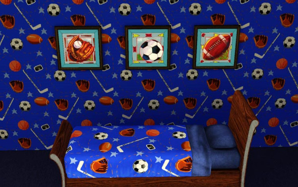 Sims 3 — Sports Flag Set by ataylor69 — Sports paintings of a football, soccer and baseball with a border. The football