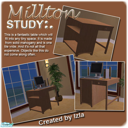 Sims 2 — Millton Study Desk by Izla — This is a fantastic talbe which would fit into any tiny space. It is made from