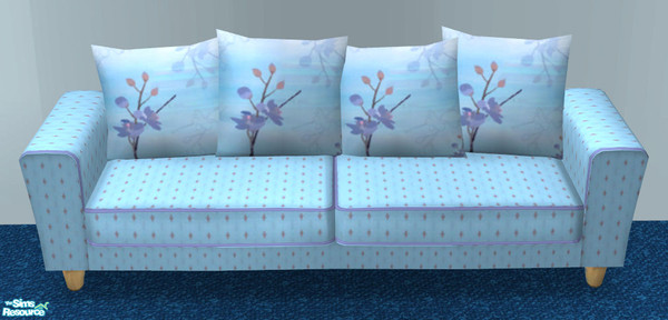 Sims 2 — Winter Blossoms Sofa by ImmeK — A comfortable sofa in a blue and purple dotted fabric with delicate flower