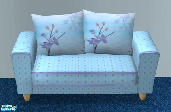 Sims 2 — Winter Blossoms Loveseat by ImmeK — A comfortable loveseat in a blue and purple dotted fabric with delicate