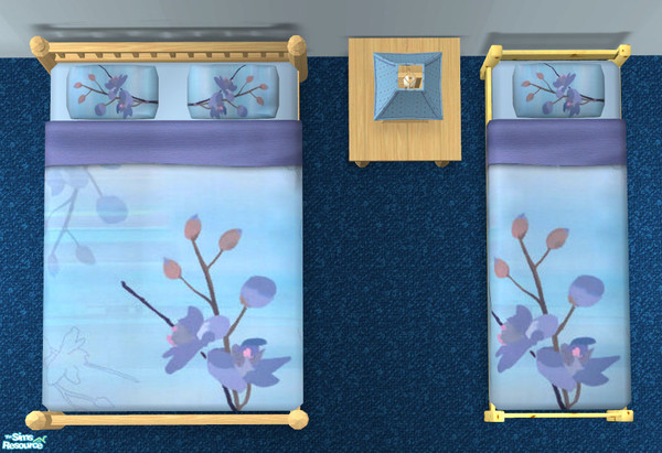 Sims 2 — Winter Blossoms Bedding by ImmeK — An elegant flower design bedding in shades of blue and purple, based on a