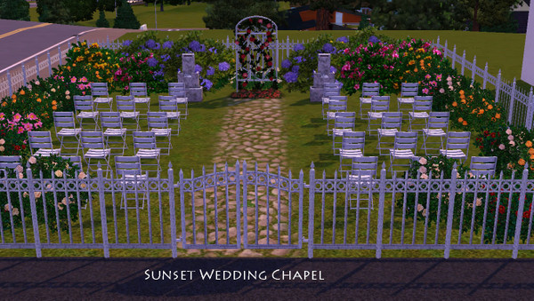 Sims 3 — Sunset Wedding Chapel by dannyp61 — Simple outdoor wedding chapel with reception area.