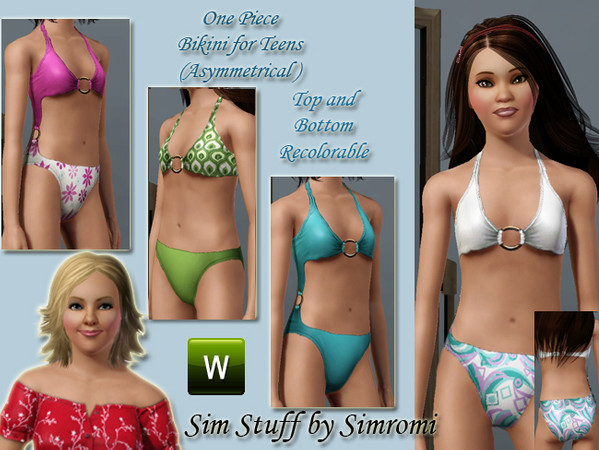 Sims 3 — Simromi_tf_asymmetrical_one_piece_bikini by simromi — Tired of loosing the top or bottom of you bikini? Well