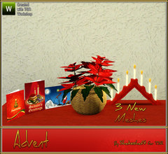 Sims 3 — Advent by Shakeshaft — A set of 3 New Meshes for Christmas, set includes a Poinsettia Plant, Advent Light and