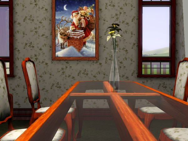 Sims 3 — Faithful Friends by CinderSim — Painting of Santa Claus going down the chiminey.