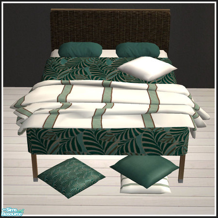 Sims 2 — Cosy sleeping aqua by mirake — Set composed by a bedding, 4 recolors of AnoeskaB\'s stackable pillows and 4