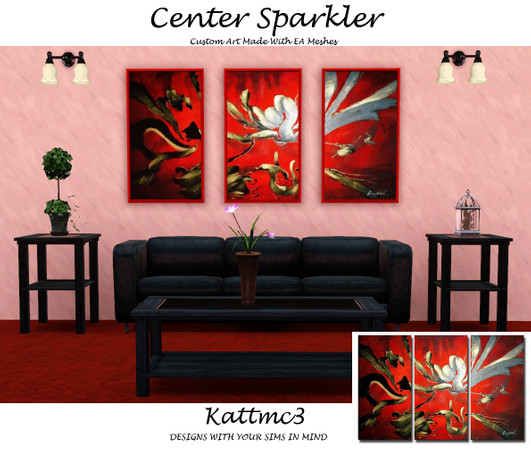 Sims 3 — CENTER SPARKLER by kattmc3 — CENTER SPARKLER is a 3 piece picture. It has an asian feel to it and great red and