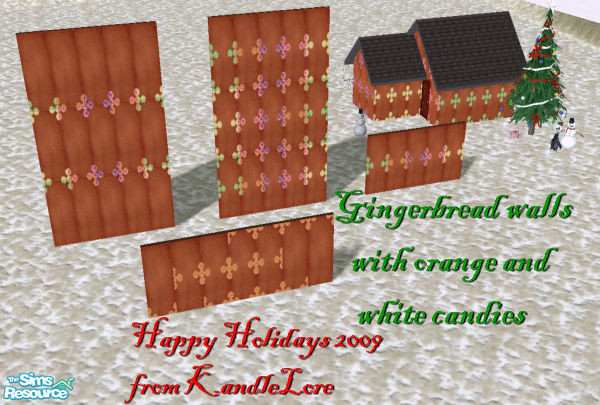 Sims 2 — Gingerbread orange white candy set 1 by Kaeliana BrightStar — Gingerbread walls with orange and white candy for