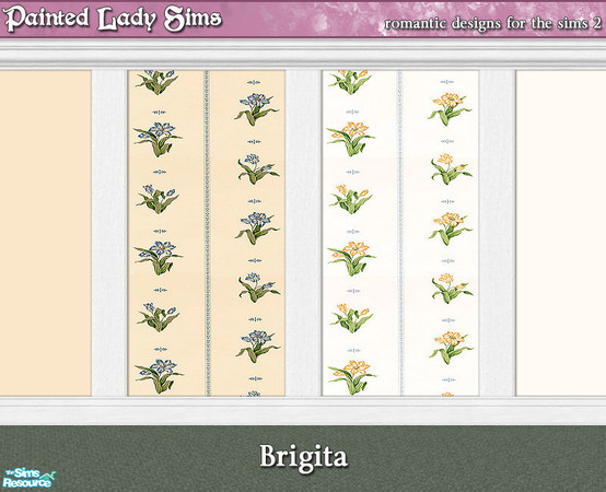 Sims 2 — Brigita Wall Collection by paintedladysims — A collection of 10 wall designs accented with a floral print for