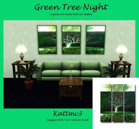 Sims 3 — Green Tree Night by kattmc3 — This is a 3 piece oil painting. I really enjoy the greens in this painting and its