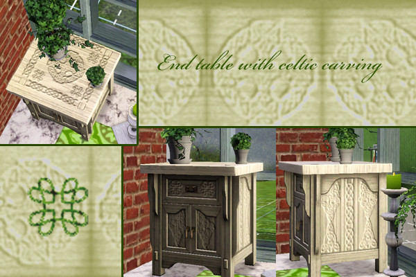 Sims 3 — Celtic End Table by tine93 — Celtic carving on a simple end table