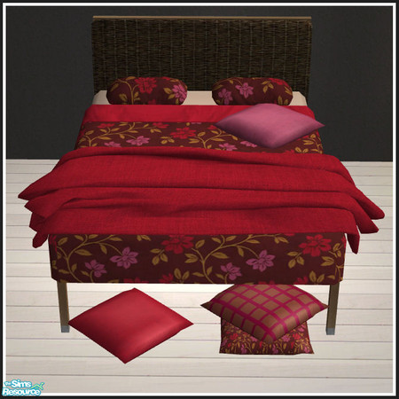 Sims 2 — Cosy sleeping red & pink by mirake — Set composed by a bedding, 4 recolors of AnoeskaB\'s stackable pillows