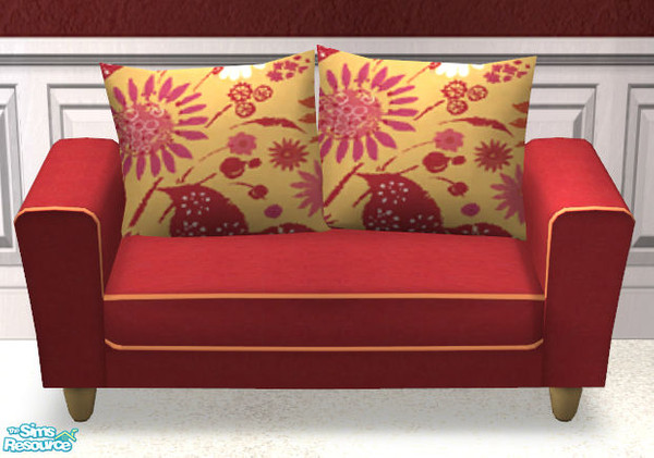 Sims 2 — Summer Garden Loveseat 4 by ImmeK — A comfortable loveseat in a soft red fabric with large flower design