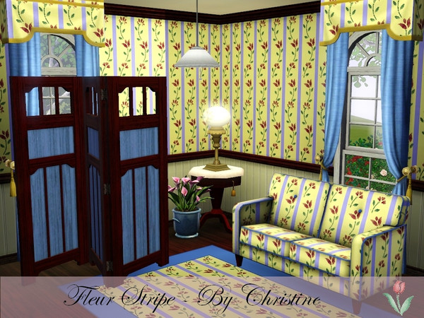 Sims 3 — Fancy Fleur stripe dv001 by cm_11778 — A fancy, but not too formal floral stripe pattern that works well on