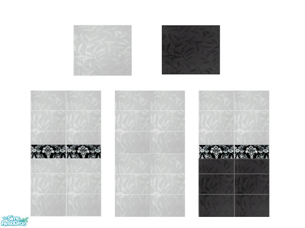 Sims 2 — Tile Set with Leaves Pattern by skripstiite —  Set of matching wall&floor tiles with leaves\' pattern. Light