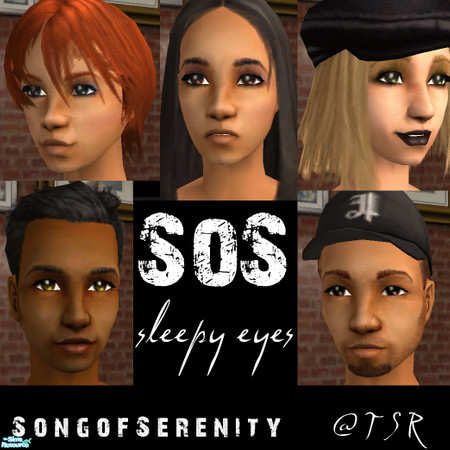 Sims 2 — Sleepy Eyes by SongOfSerenity — Dark sleepy eyes in Coffee Brown, Aqua, Yellow, Red, and Pea Green. Sleepy