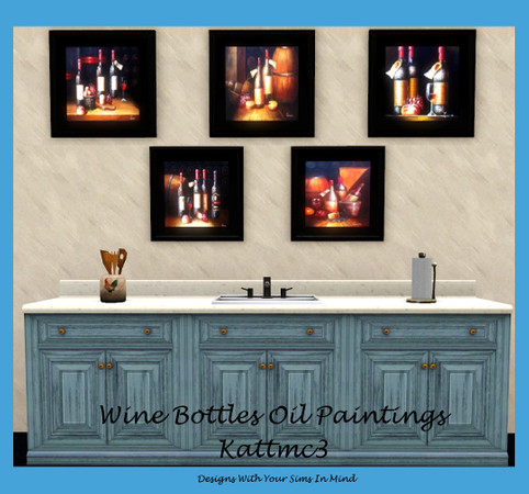 Sims 3 — Wine Bottles by kattmc3 — This a set of 5 oil paintings of wine bottles. These may not have a great shine to